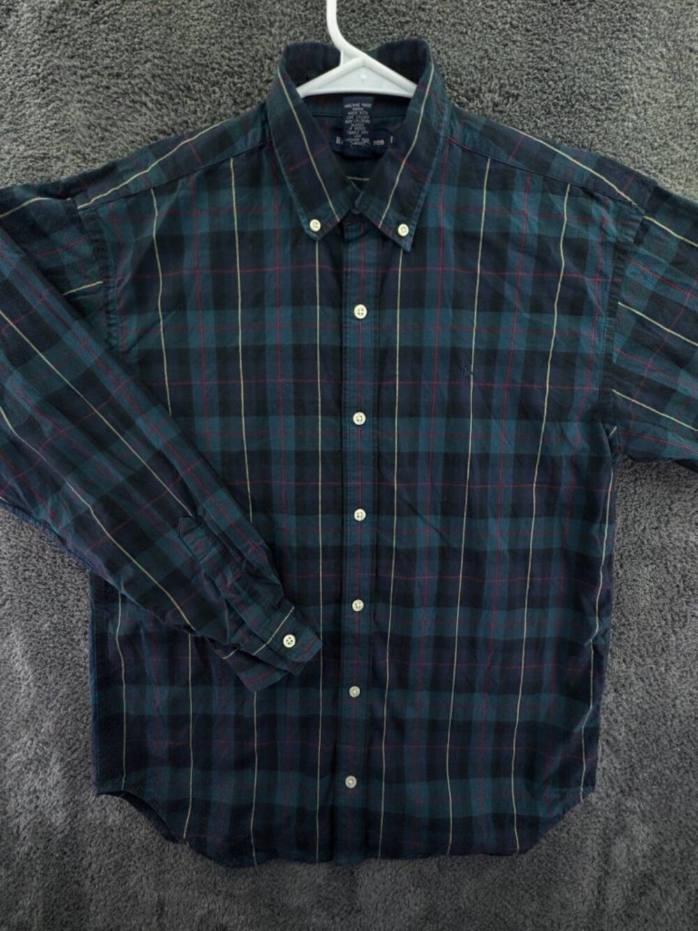 Ralph Lauren Boys Long Sleeve Button Up Shirt Green Plaid Large Cotton Pony Logo